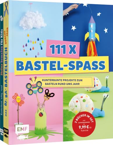 111 x Bastel-Spaß: 2 Bücher im Bundle: Kunterbunte Projekte zum Basteln rund ums Jahr: Steine bemalen, Tiermasken basteln, Papierblumen basteln, Lesezeichen basteln u.v.m. von Edition Michael Fischer