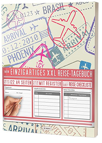 Mein Einzigartiges XXL Reisetagebuch: 122 Seiten, Register, Kontakte / Neue Auflage mit Reise Checkliste / PR401 „Reise-Stempel“ / DIN A4 Soft Cover von #GoodMemos