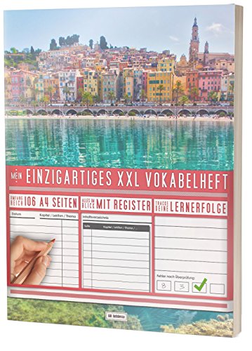 Mein Einzigartiges XXL Vokabelheft: 100+ Seiten, 2 Spalten, Register / Lernerfolge auf jeder Seite zum Abhaken / PR101 "French-Italian Border" / DIN A4 Softcover von #GoodMemos