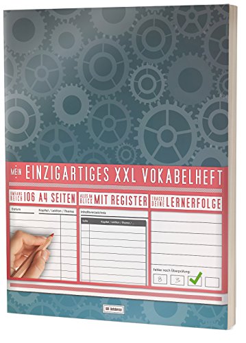 Mein Einzigartiges XXL Vokabelheft: 100+ Seiten, 2 Spalten, Register / Lernerfolge auf jeder Seite zum Abhaken / PR101 "Zahnräder" / DIN A4 Softcover von #GoodMemos