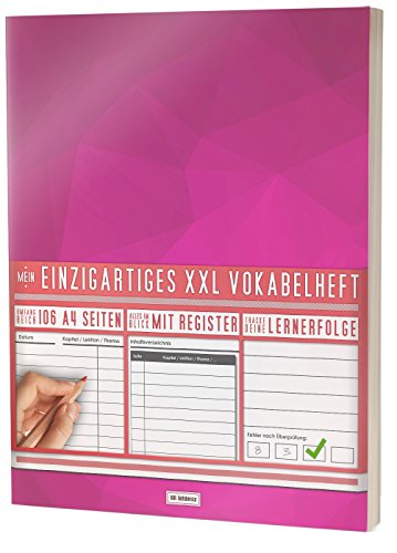 Mein Vokabelheft / 100+ Seiten, 2 Spalten, Register / Lernerfolge auf jeder Seite zum Abhaken / PR301 "Rosa Muster" / DIN A4 Soft Cover von XXL Notebooks