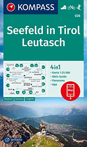 KOMPASS Wanderkarte 026 Seefeld in Tirol, Leutasch 1:25.000: 4in1 Wanderkarte, mit Aktiv Guide und Detailkarten inklusive Karte zur offline Verwendung in der KOMPASS-App. Fahrradfahren. Skitouren. von Kompass