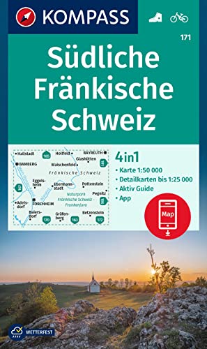 KOMPASS Wanderkarte 171 Südliche Fränkische Schweiz 1:50.000: 4in1 Wanderkarte mit Aktiv Guide und Detailkarten inklusive Karte zur offline Verwendung in der KOMPASS-App. Fahrradfahren. von Kompass
