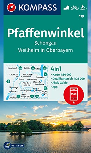 KOMPASS Wanderkarte 179 Pfaffenwinkel, Schongau, Weilheim i. OB 1:50.000: 4in1 Wanderkarte mit Aktiv Guide und Detailkarten inklusive Karte zur ... der KOMPASS-App. Fahrradfahren. Langlaufen. von Kompass