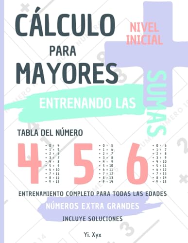 CÁLCULO PARA MAYORES - ENTRENANDO LAS SUMAS - TABLA DEL NÚMERO 4 - 5 - 6 - NIVEL INICIAL - INCLUYE SOLUCIONES RECORTABLES: NÚMEROS EXTRA GRANDES - ENTRENAMIENTO COMPLETO PARA TODAS LAS EDADES von Independently published