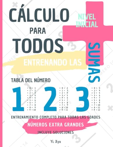 CÁLCULO PARA TODOS - ENTRENANDO LAS SUMAS - TABLA DEL NÚMERO 1 - 2 - 3 - NIVEL INICIAL - INCLUYE SOLUCIONES RECORTABLES: NÚMEROS EXTRA GRANDES - ENTRENAMIENTO COMPLETO PARA TODAS LAS EDADES von Independently published