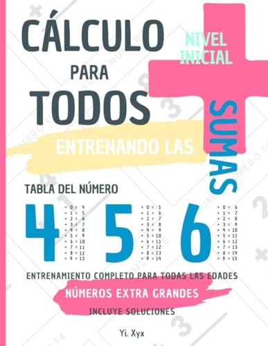 CÁLCULO PARA TODOS - ENTRENANDO LAS SUMAS - TABLA DEL NÚMERO 4 - 5 - 6 - NIVEL INICIAL - INCLUYE SOLUCIONES RECORTABLES: NÚMEROS EXTRA GRANDES - ENTRENAMIENTO COMPLETO PARA TODAS LAS EDADES von Independently published