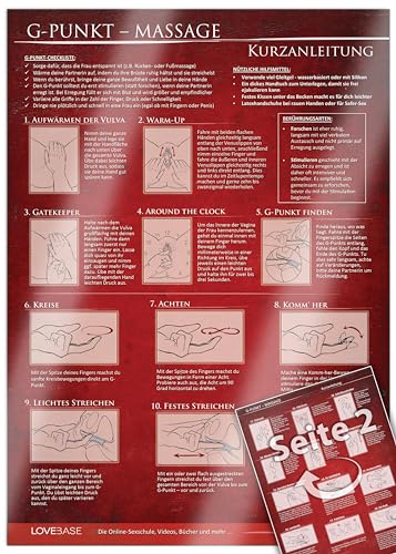 G-Punkt Massage Kurzanleitung (2017) - 23 Massage-Techniken für mehr Genuss beim Sex - Praktische Schnellübersicht und Spickzettel -: [DIN A4 - zweiseitig, laminiert] von LoveBase-Media