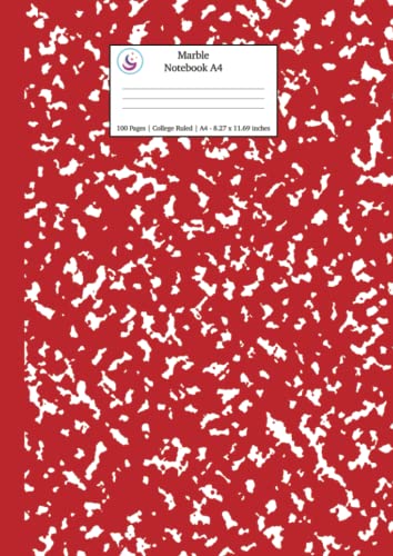 Marble Notebook A4: Red Marble College Ruled Journal (School Supplies)