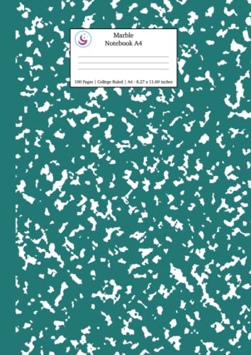 Marble Notebook A4: Teal Marble College Ruled Journal (School Exercise Books A4)