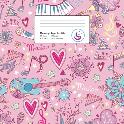 Music Manuscript Book: Girls Musical Instruments, Large Kids Stave Paper (Musicians Notebook, Band 4) von Young Dreamers Press