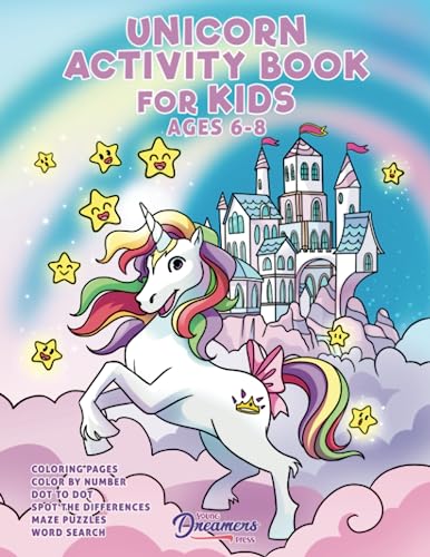 Unicorn Activity Book for Kids Ages 6-8: Unicorn Coloring Book, Dot to Dot, Maze Book, Kid Games, and Kids Activities (Fun Activities for Kids, Band 3) von Young Dreamers Press