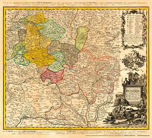 Historische Karte: GRAFSCHAFT HENNEBERG - Henneberger Land 1743 (plano): Mit der Rhön, dem Grabfeld und die Haßberge von Verlag Rockstuhl