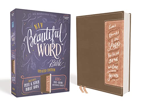 NIV, Beautiful Word Bible, Updated Edition, Peel/Stick Bible Tabs, Leathersoft, Brown/Pink, Red Letter, Comfort Print: 600+ Full-Color Illustrated Verses NIV, Beautiful Word Bible, Updated Edition, Peel/Stick Bible Tabs, Leathersoft, Brown/Pink, Red Letter, Comfort Print: 600+ Full-Color Illustrated Verses