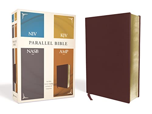 NIV, KJV, NASB, Amplified, Parallel Bible, Bonded Leather, Burgundy: Four Bible Versions Together for Study and Comparison