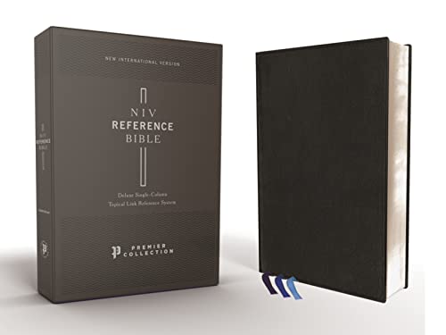 NIV, Reference Bible, Deluxe Single-Column, Premium Goatskin Leather, Black, Premier Collection, Black Letter, Art Gilded Edges, Comfort Print