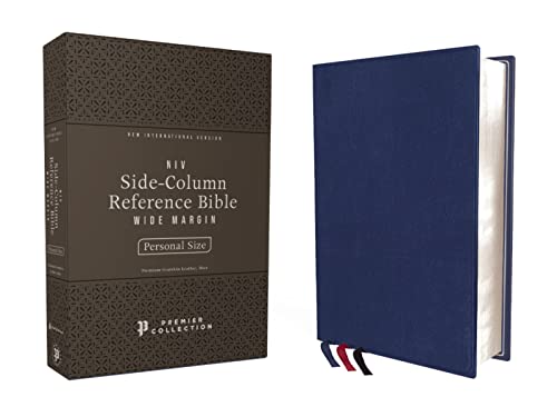 NIV, Side-Column Reference Bible (Deep Study at a Portable Size), Personal Size, Premium Goatskin Leather, Blue, Premier Collection, Art Gilded Edges, ... Comfort Print, Side-column Reference Bible