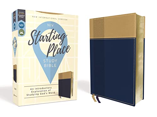 NIV, Starting Place Study Bible (An Introductory Study Bible), Leathersoft, Navy/Tan, Comfort Print: An Introductory Exploration of Studying God's Word