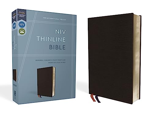 NIV, Thinline Bible, Bonded Leather, Black, Red Letter, Comfort Print: New International Version, Black, Bonded Leather, Thinline