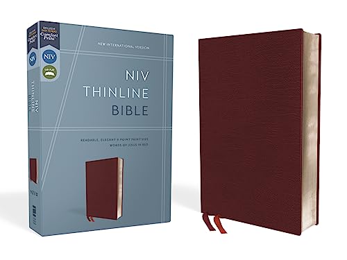 NIV, Thinline Bible, Bonded Leather, Burgundy, Red Letter, Comfort Print: New International Version, Thinline, Burgundy, Red Letter Edition