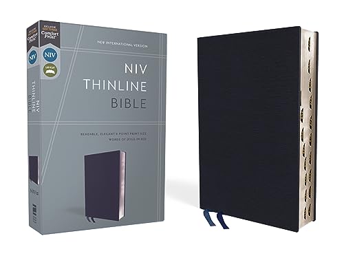 NIV, Thinline Bible, Bonded Leather, Navy, Red Letter, Thumb Indexed, Comfort Print: New International Version, Navy, Thinline, Red Letter