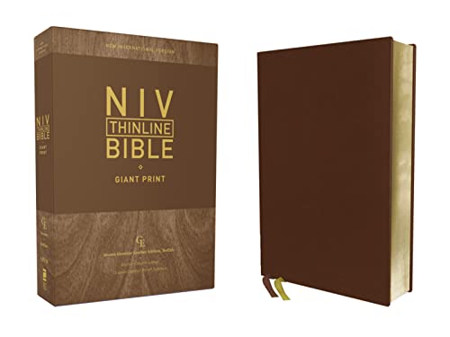 NIV, Thinline Bible, Giant Print, Genuine Leather, Buffalo, Brown, Red Letter, Art Gilded Edges, Comfort Print