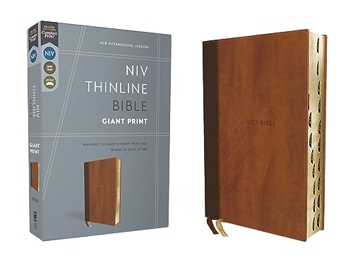 NIV, Thinline Bible, Giant Print, Leathersoft, Brown, Red Letter, Thumb Indexed, Comfort Print: New International Version, Thinline, Brown, Leathersoft, Red Letter, Comfort Print