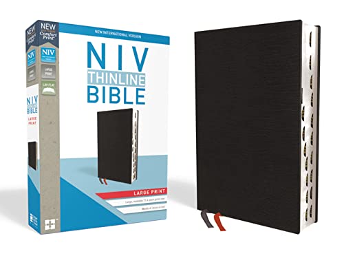 NIV, Thinline Bible, Large Print, Bonded Leather, Black, Red Letter, Thumb Indexed, Comfort Print: New International Version, Black, Thinline, Bonded