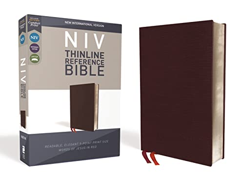 NIV, Thinline Reference Bible (Deep Study at a Portable Size), Bonded Leather, Burgundy, Red Letter, Comfort Print: New International Version, ... Thinline Reference Bible: Red Letter Edition