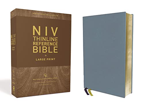 NIV, Thinline Reference Bible (Deep Study at a Portable Size), Large Print, Genuine Leather, Buffalo, Blue, Red Letter, Art Gilded Edges, Comfort Print