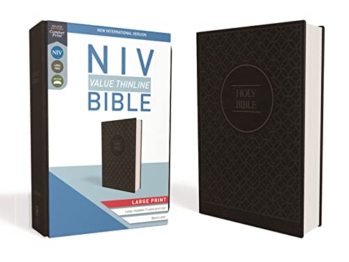 NIV, Value Thinline Bible, Large Print, Leathersoft, Gray/Black, Comfort Print: New International Version, Value Thinline, Imitation Leather, Charcoal/Black