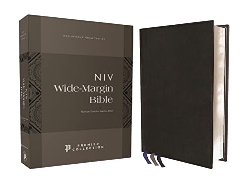 NIV, Wide Margin Bible (A Bible that Welcomes Note-Taking), Premium Goatskin Leather, Black, Premier Collection, Red Letter, Art Gilded Edges, Comfort ... Edges, Comfort Print, Wide Margin Bible