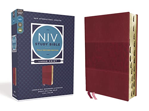 NIV Study Bible, Fully Revised Edition (Study Deeply. Believe Wholeheartedly.), Large Print, Leathersoft, Burgundy, Red Letter, Thumb Indexed, Comfort ... Red Letter Edition, Comfort Print