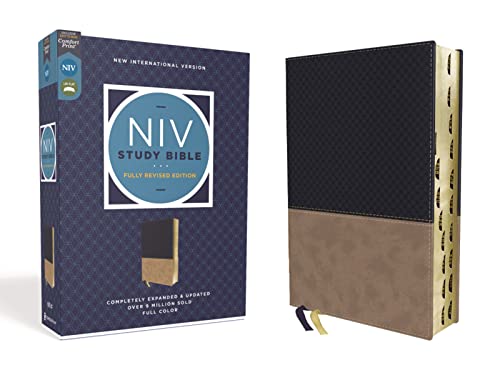 NIV Study Bible, Fully Revised Edition (Study Deeply. Believe Wholeheartedly.), Leathersoft, Navy/Tan, Red Letter, Thumb Indexed, Comfort Print: New ... Study, Navy/Tan, Leathersoft, Comfort Print