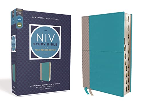 NIV Study Bible, Fully Revised Edition (Study Deeply. Believe Wholeheartedly.), Leathersoft, Teal/Gray, Red Letter, Thumb Indexed, Comfort Print: New ... Red Letter, Thumb Indexed, Comfort Print