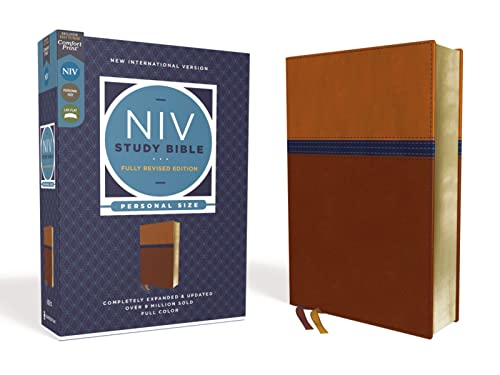 NIV Study Bible, Fully Revised Edition (Study Deeply. Believe Wholeheartedly.), Personal Size, Leathersoft, Brown/Blue, Red Letter, Comfort Print: New ... Brown/blue, Red Letter, Comfort Print
