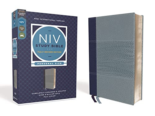 NIV Study Bible, Fully Revised Edition (Study Deeply. Believe Wholeheartedly.), Personal Size, Leathersoft, Navy/Blue, Red Letter, Comfort Print: New ... Personal Size, Red Letter, Comfort Print