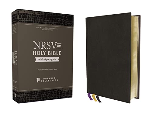 NRSVue, Holy Bible with Apocrypha, Premium Goatskin Leather, Black, Premier Collection, Art Gilded Edges, Comfort Print: New Revised Standard Version, ... Gilded Edges, Comfort Print with Apocrypha