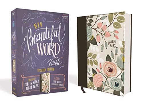 NIV, Beautiful Word Bible, Updated Edition, Peel/Stick Bible Tabs, Cloth over Board, Floral, Red Letter, Comfort Print: 600+ Full-Color Illustrated Verses