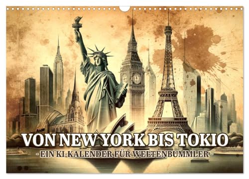 Von New York bis Tokio - Ein KI-Kalender für Weltenbummler (Wandkalender 2025 DIN A3 quer), CALVENDO Monatskalender von CALVENDO