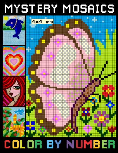 Mystery Mosaics Color By Number: Activity Puzzles Coloring Book for Adults Relaxation & Stress Relief with 4*4 mm sections