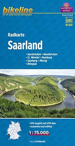 Bikeline Radkarte Saarland. Saarbrücken-Neunkirchen-St.Wendel-Homburg-Saarburg-Merzig-Bliesgau, 1 : 75 000, wasserfest und reißfest, GPS-tauglich mit UTM-Netz von Esterbauer GmbH