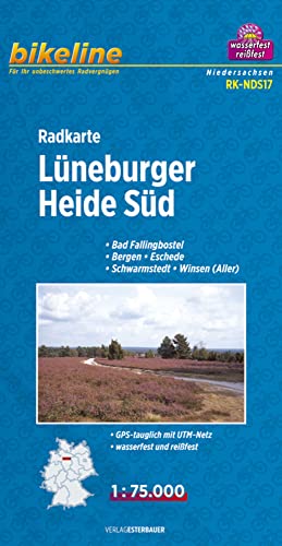 Radkarte Lüneburger Heide Süd 1:75.000: Bad Fallingbostel - Bergen - Eschede - Schwarmstedt - Winsen ( ALLER ), GPS-tauglich mit UTM-Netz, wasserfest und reißfest