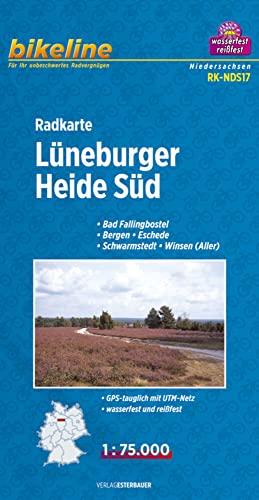 Radkarte Lüneburger Heide Süd 1:75.000: Bad Fallingbostel - Bergen - Eschede - Schwarmstedt - Winsen ( ALLER ), GPS-tauglich mit UTM-Netz, wasserfest und reißfest