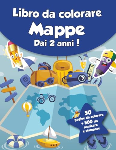 Libro da colorare per bambini - Mappe (dai 2 anni): 50 pagine da colorare + 500 da scaricare e stampare! von Independently published