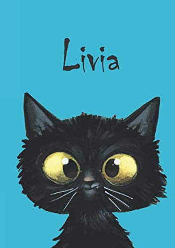 Livia: Katzen Malbuch / Notizbuch / Tagebuch - DIN A4 - blanko mit einer kleinen Katze auf jeder zweiten Seite - gänzendes Coverfinish