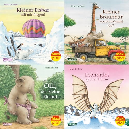Maxi-Pixi-Box 55: Tiergeschichten von Hans de Beer (4x5 Exemplare) (55): Enth.: Kleiner Eisbär, hilf mir fliegen!; Kleiner Braunbär, wovon träumst du?; Olli, der kleine Elefant; Leonardos großer Traum von Carlsen