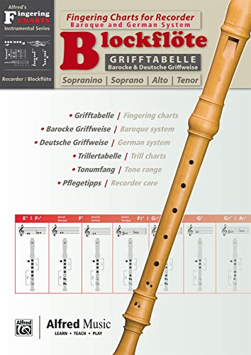 Alfred's Fingering Charts Instrumental Series: Grifftabelle Blockflöte | Fingering Chart Recorder | Blockflöte | Buch: Zweisprachige Grifftabelle ... Tonumfang, Pflege und zur Blockflöten-Familie von Alfred Music