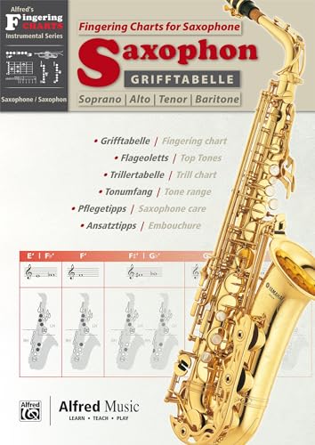 Alfred's Fingering Charts Instrumental Series / Grifftabelle Saxophon | Fingering Charts Saxophone: Zweisprachige Grifftabelle für Sopran-, Alt-, ... Pflege, Tonumfang und der Saxophonfamilie