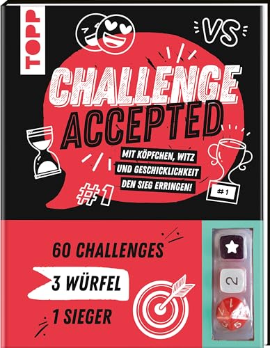 Challenge accepted! Mit 3 Würfeln und 60 Challenges: Mit Köpfchen, Witz und Geschicklichkeit den Sieg erringen. Ab 13 Jahren von Frech